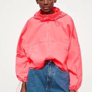 Zara Neon Pink Packable Windbreaker Jacket
